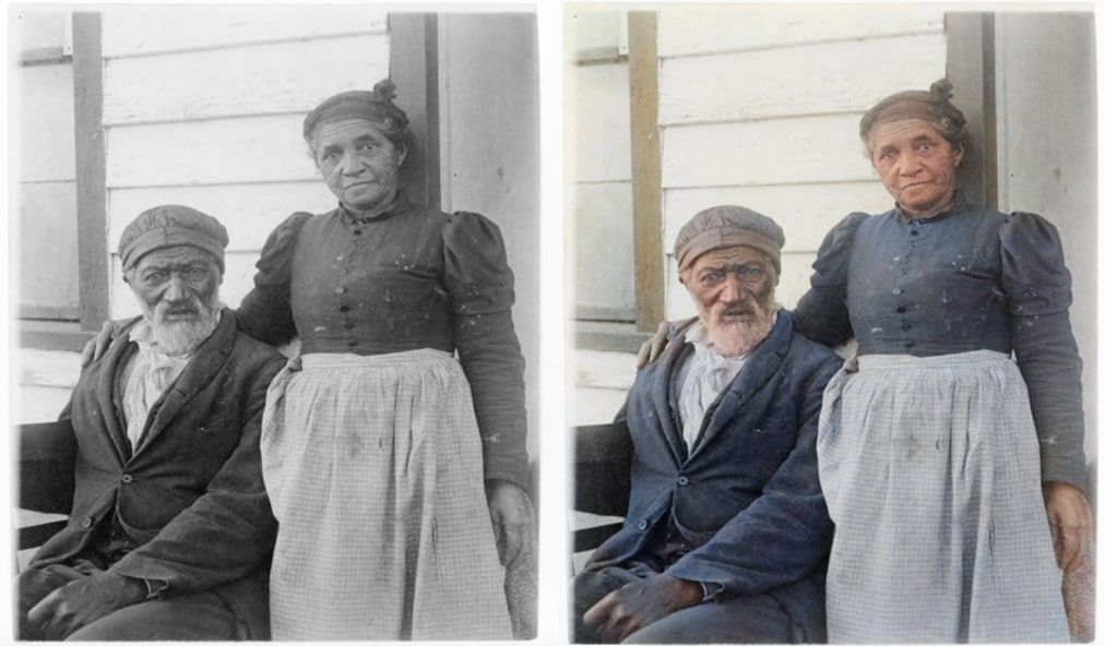 a black and white photo and a color photo